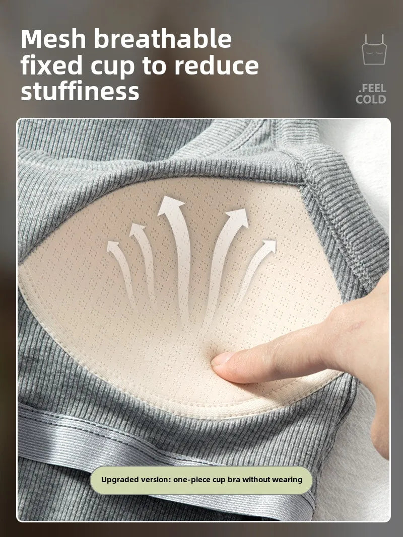 Women's Seamless Modal Ribbed Tank Top Built-in Bra Summer Camisole Wirefree Full Coverage Solid Color Casual Outwear