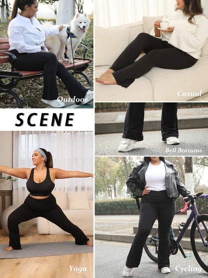 Plus Size Women's Super Soft High Waisted Flare Pants, Leggings Tummy Control Soft Bootleg Bell Bottoms Running