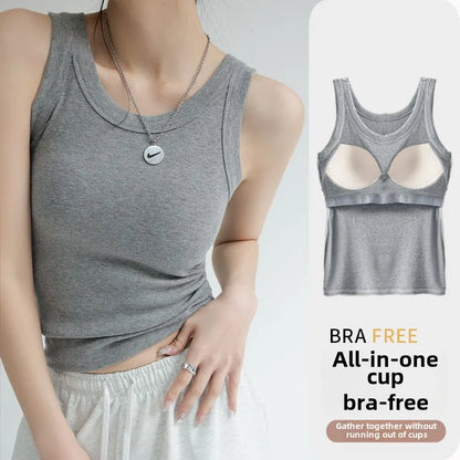 Women's Seamless Modal Ribbed Tank Top Built-in Bra Summer Camisole Wirefree Full Coverage Solid Color Casual Outwear