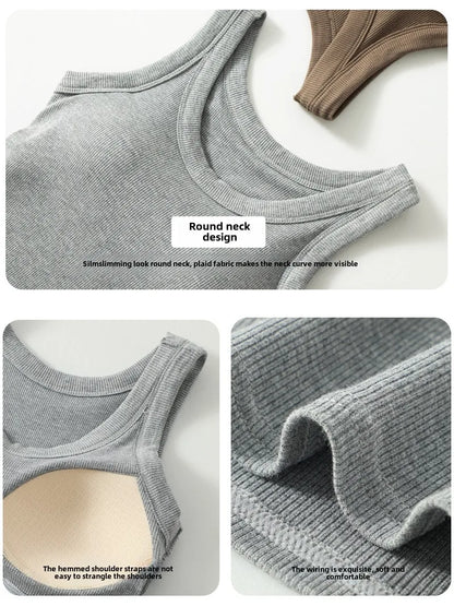 Women's Seamless Modal Ribbed Tank Top Built-in Bra Summer Camisole Wirefree Full Coverage Solid Color Casual Outwear