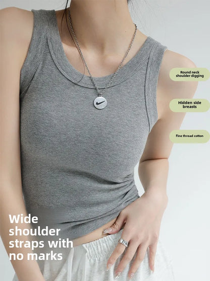 Women's Seamless Modal Ribbed Tank Top Built-in Bra Summer Camisole Wirefree Full Coverage Solid Color Casual Outwear