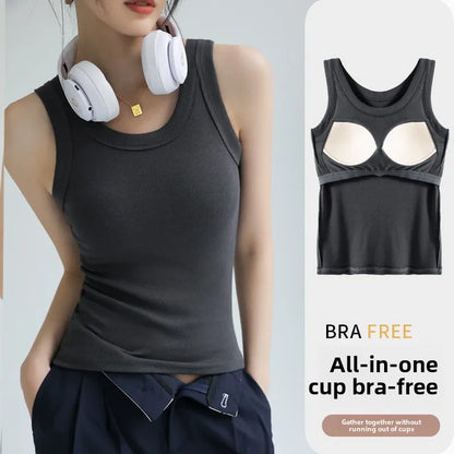 Women's Seamless Modal Ribbed Tank Top Built-in Bra Summer Camisole Wirefree Full Coverage Solid Color Casual Outwear